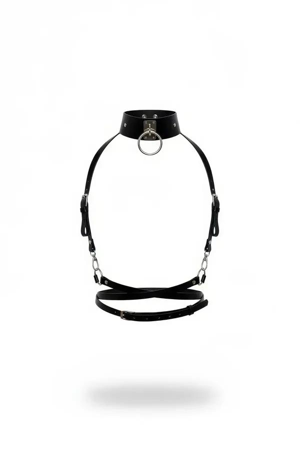 Choker Harness with O-Ring, Chain, and Waist Straps