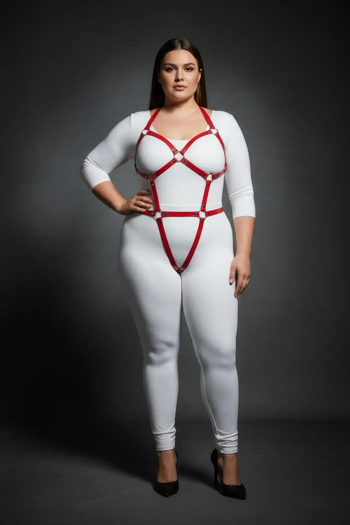 Full Body Harness with O-Ring Detail Red