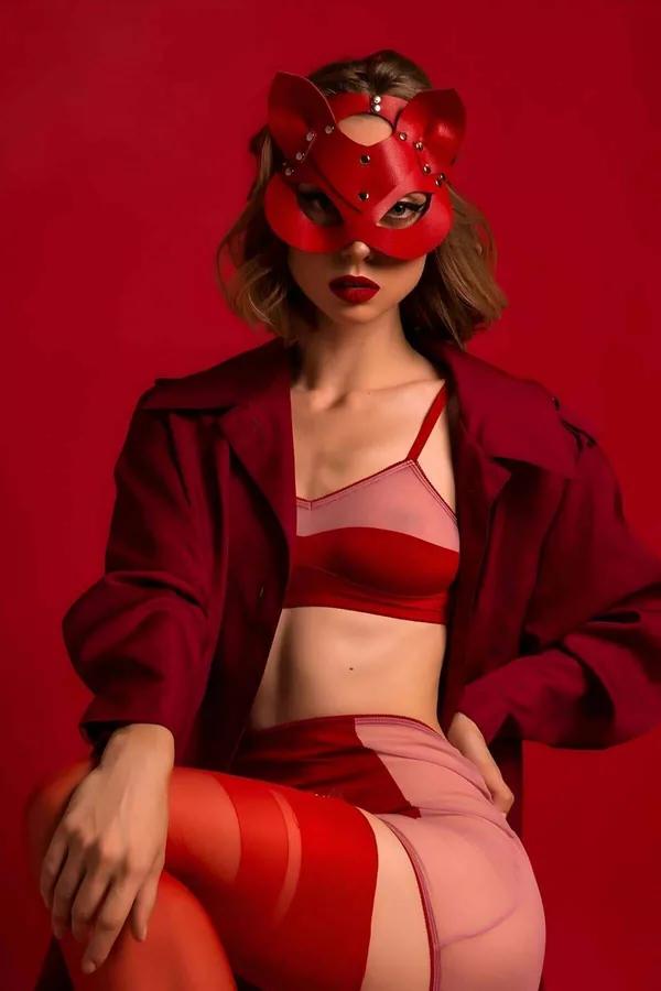 Faux Leather Cat Eye Mask with Studded Ears