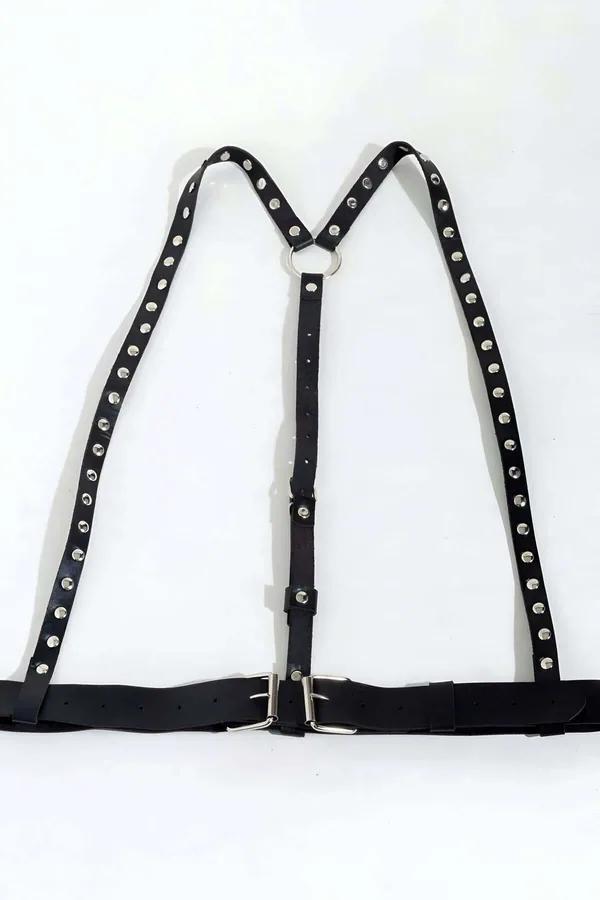 Studded Shoulder Harness with Double Buckle Belt