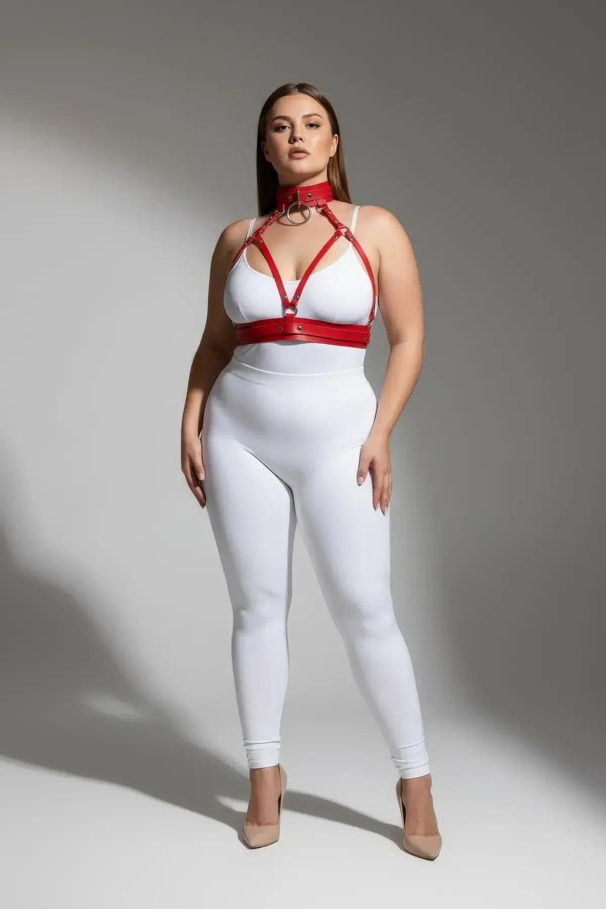 Red Strappy Harness with Choker and O-Ring