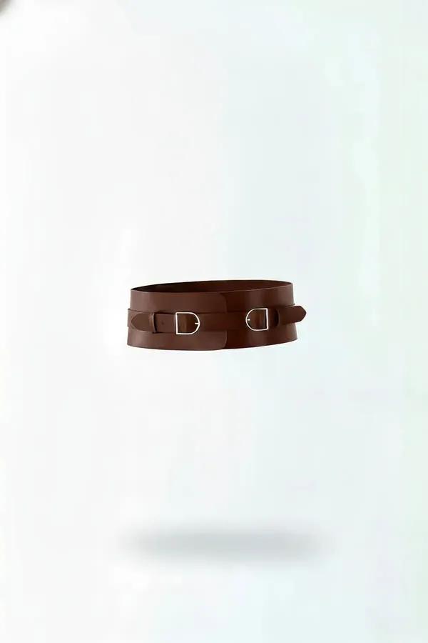 Wide Faux Leather Waist Belt with Dual D-Buckle Closure