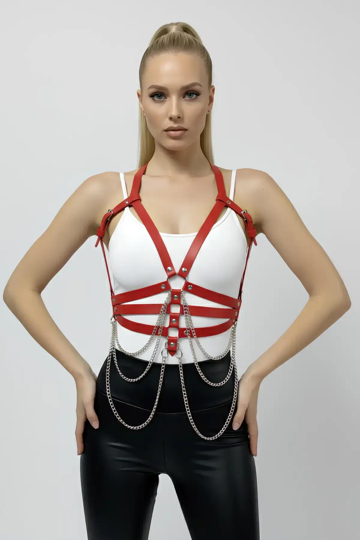 Strappy Chest Harness with Draped Waist Chains