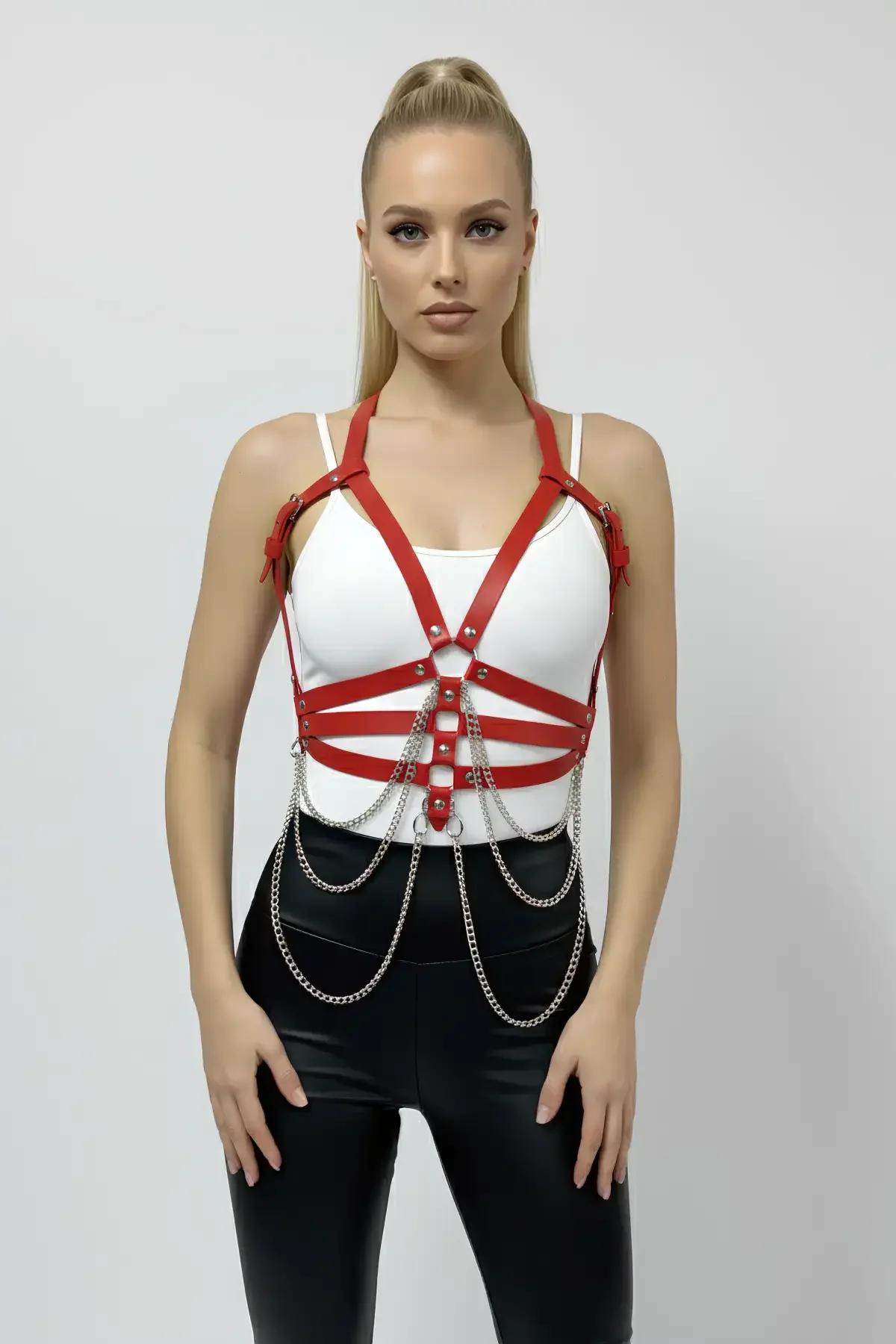 Strappy Chest Harness with Draped Waist Chains
