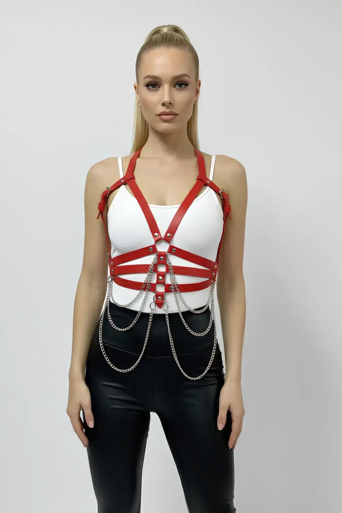 Strappy Chest Harness with Draped Waist Chains