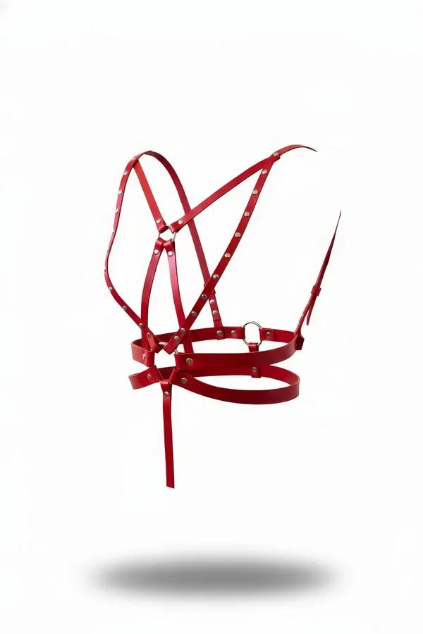 Red Studded Caged Chest Harness
