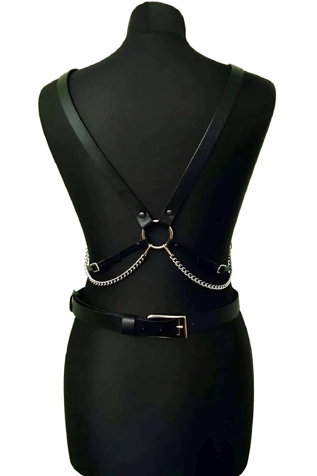 Adjustable Faux Leather Full Body Harness with O-Rings