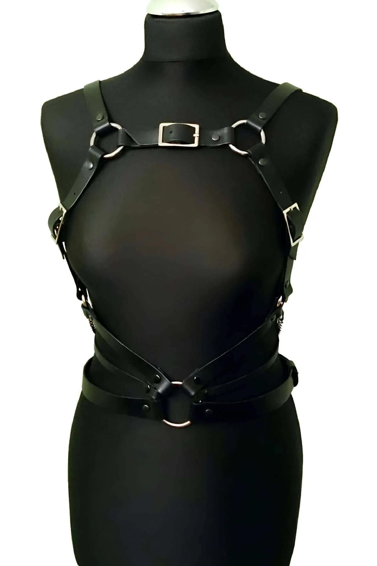 Adjustable Faux Leather Full Body Harness with O-Rings