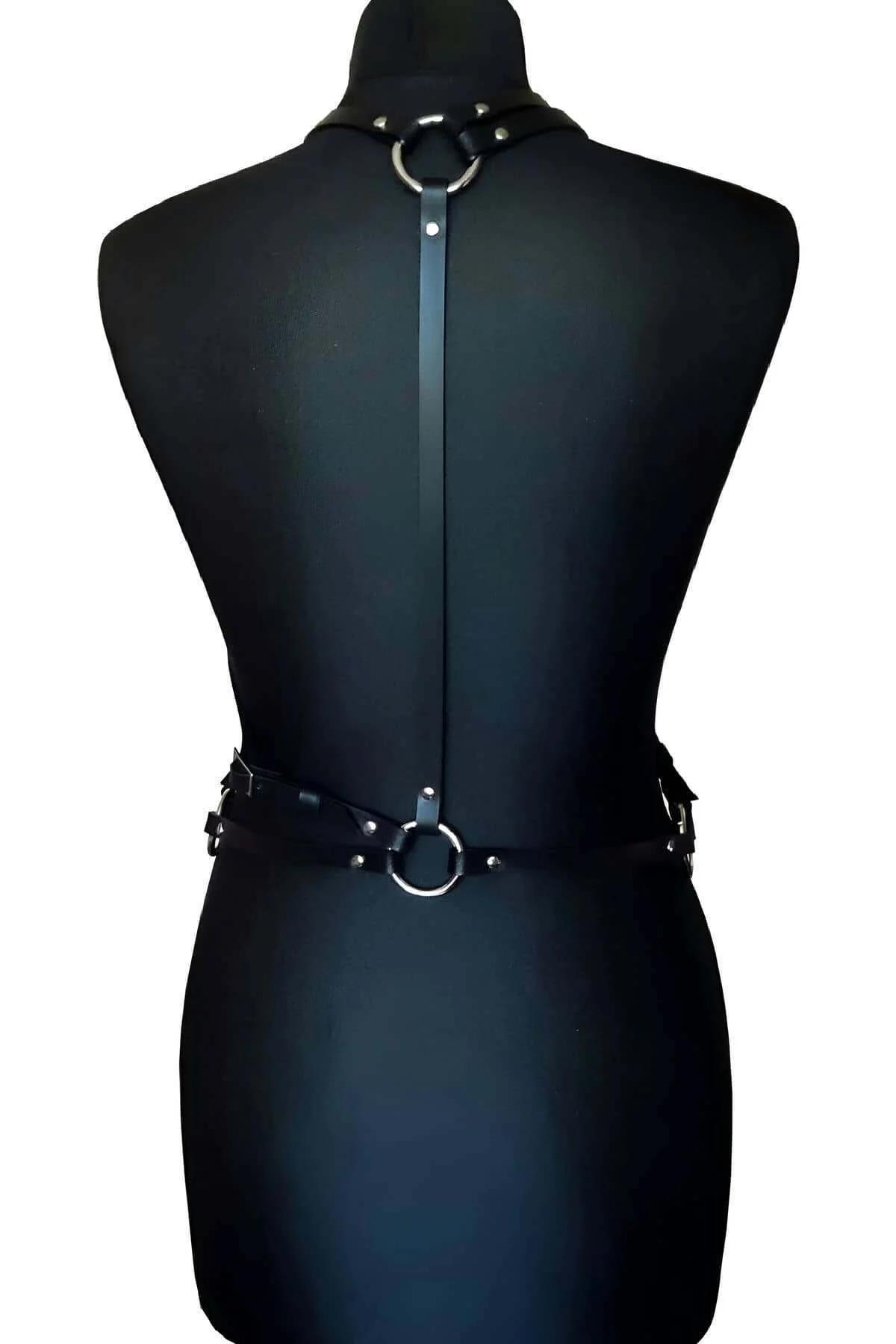 Criss-Cross Faux Leather Chest Harness with Waist Belt
