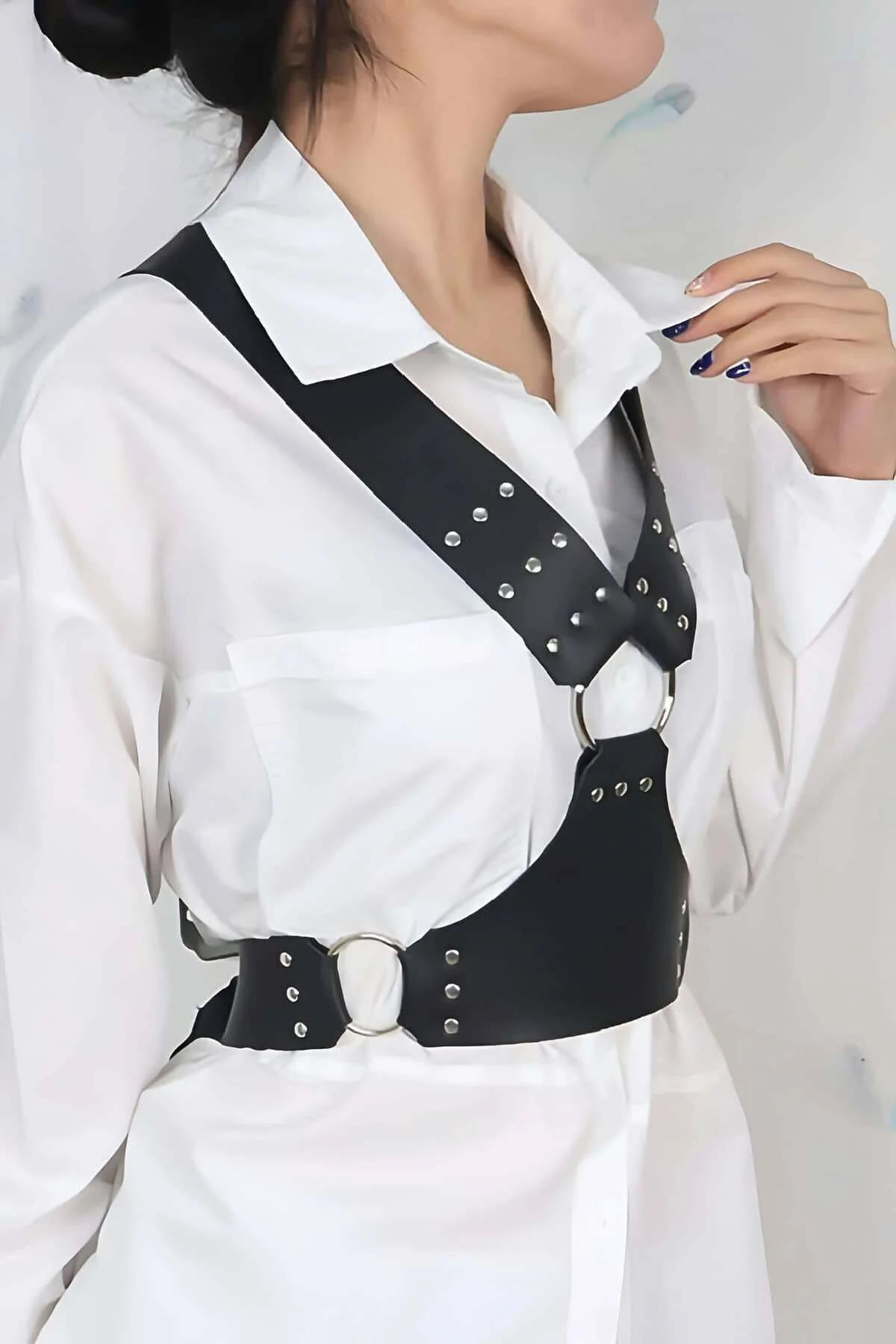 Studded Chest Harness with O-Ring Detail