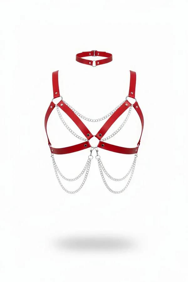 Chain & Choker Faux Leather Harness Set