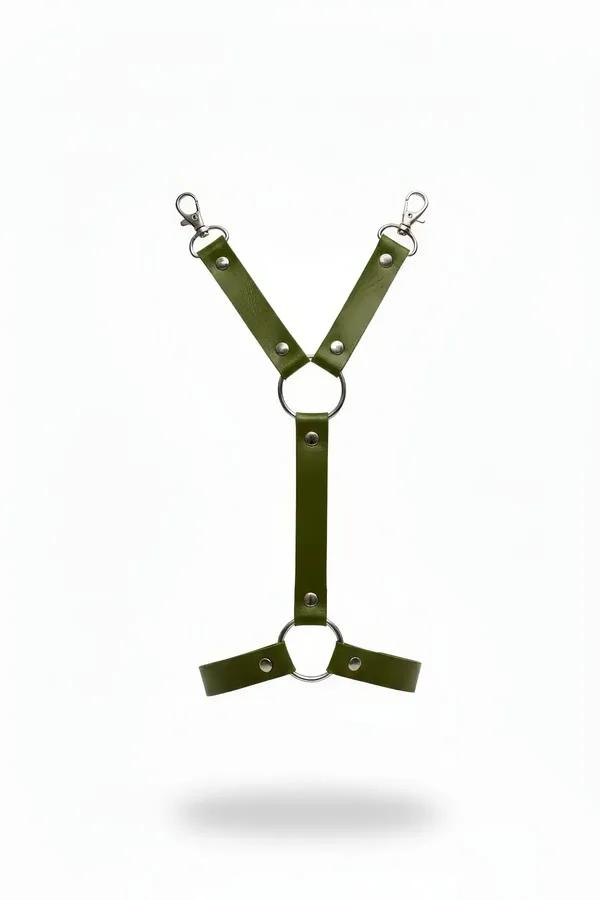 Olive Faux Leather O-Ring Garter Harness