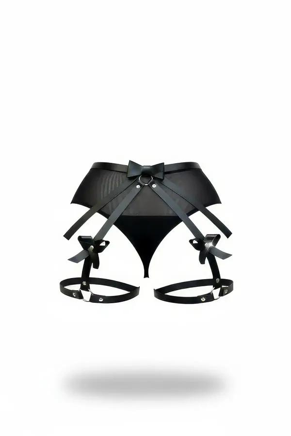 High Waist Mesh Garter with Bow Accents