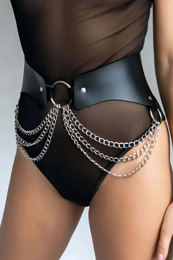 Wide Waist Belt with Cascading Chain Detail