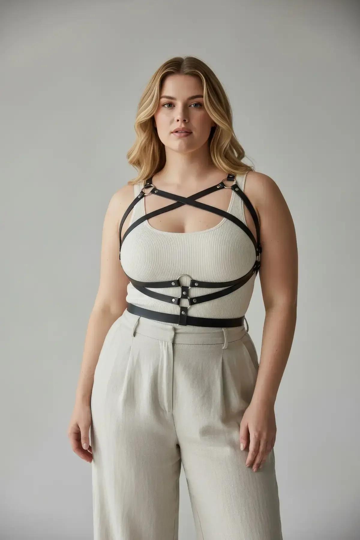 Crisscross Faux Leather Body Harness with Adjustable Waist