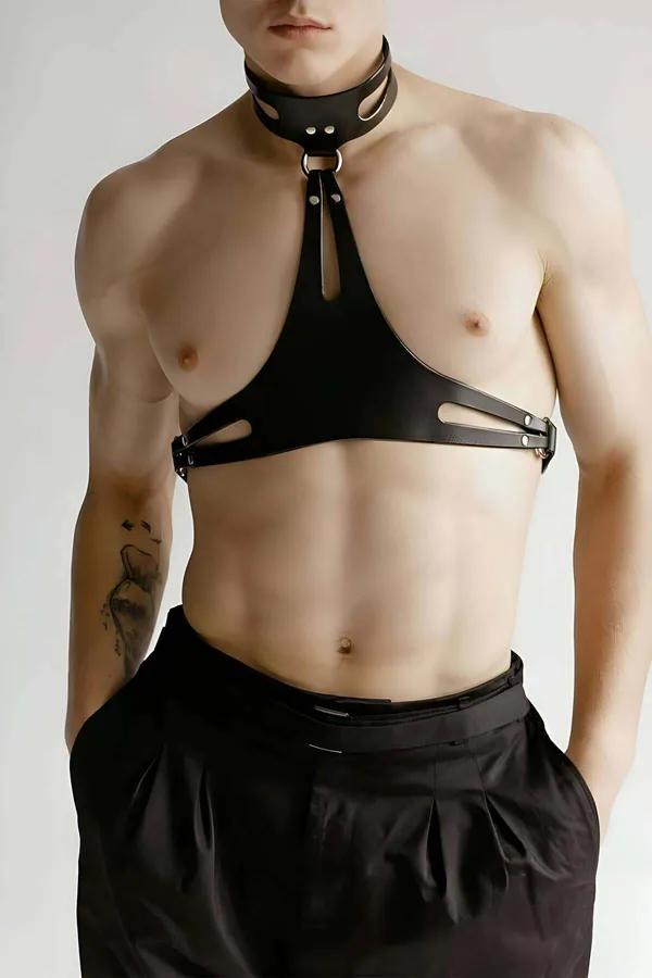 Faux Leather Chest Harness with Cut-Out Choker
