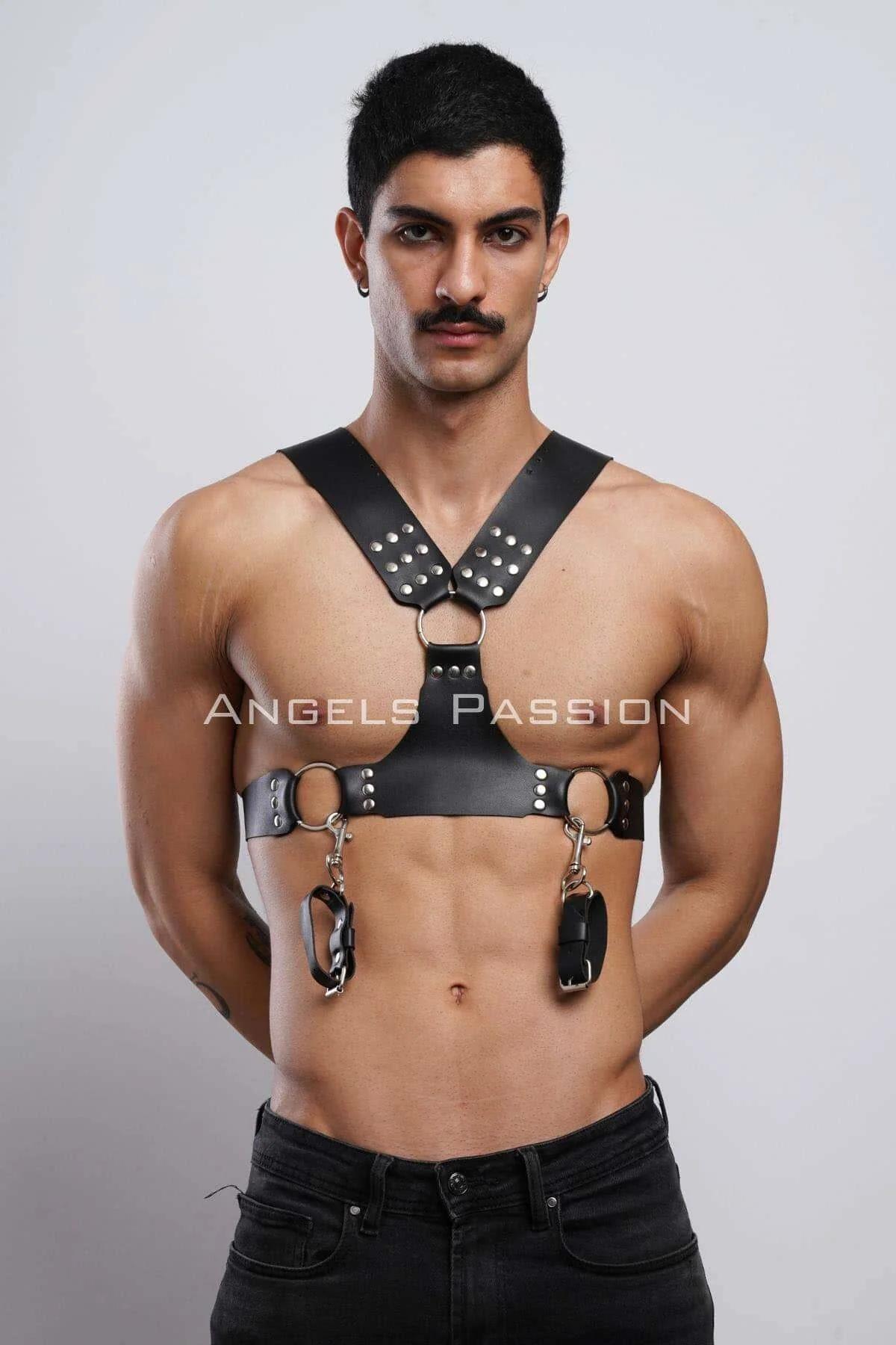 Studded Chest Harness with Detachable Cuffs