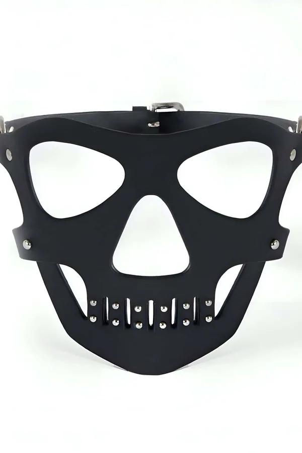 Faux Leather Skull Mask with Studded Jaw Detail
