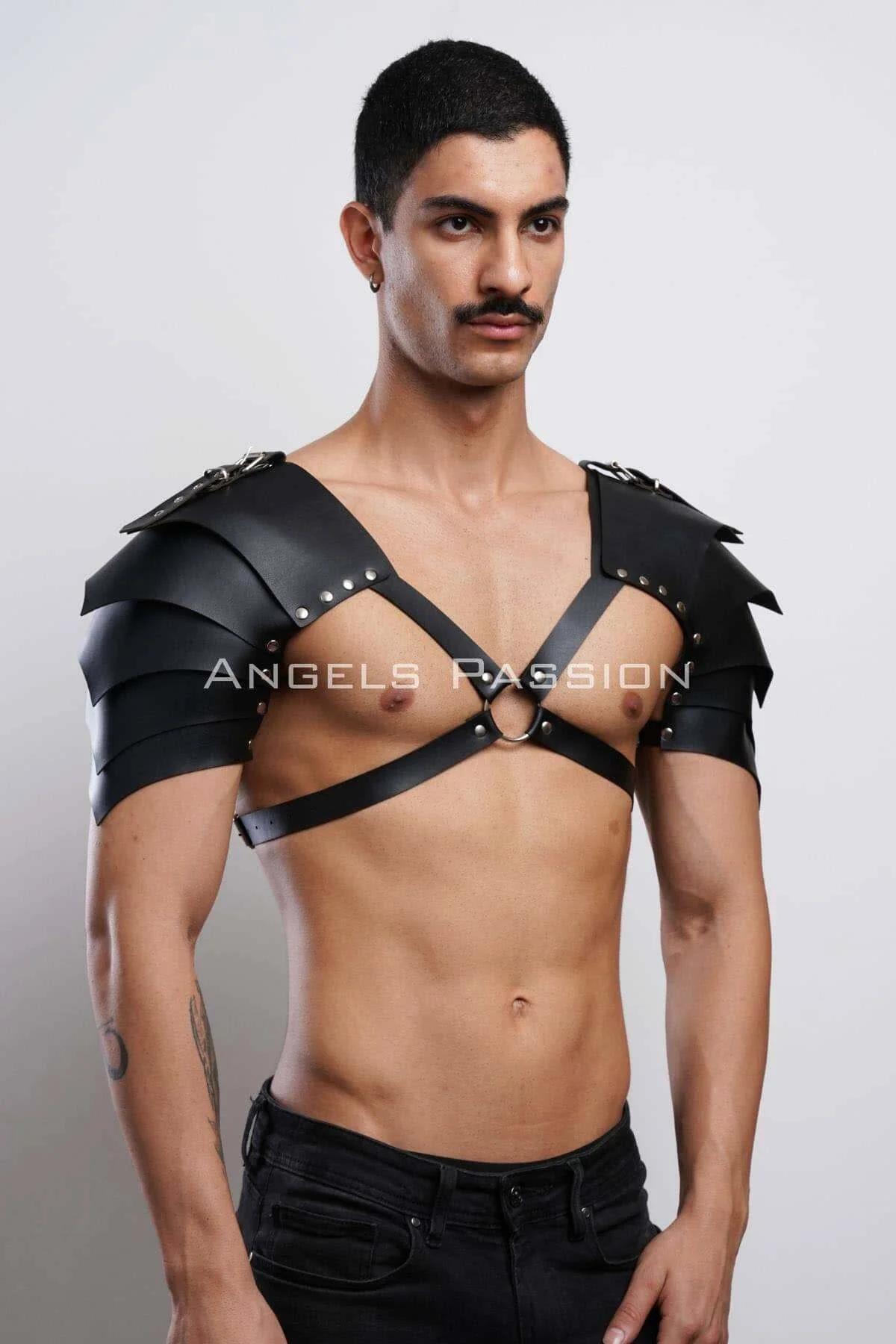 Black Faux Leather Shoulder Armor Harness