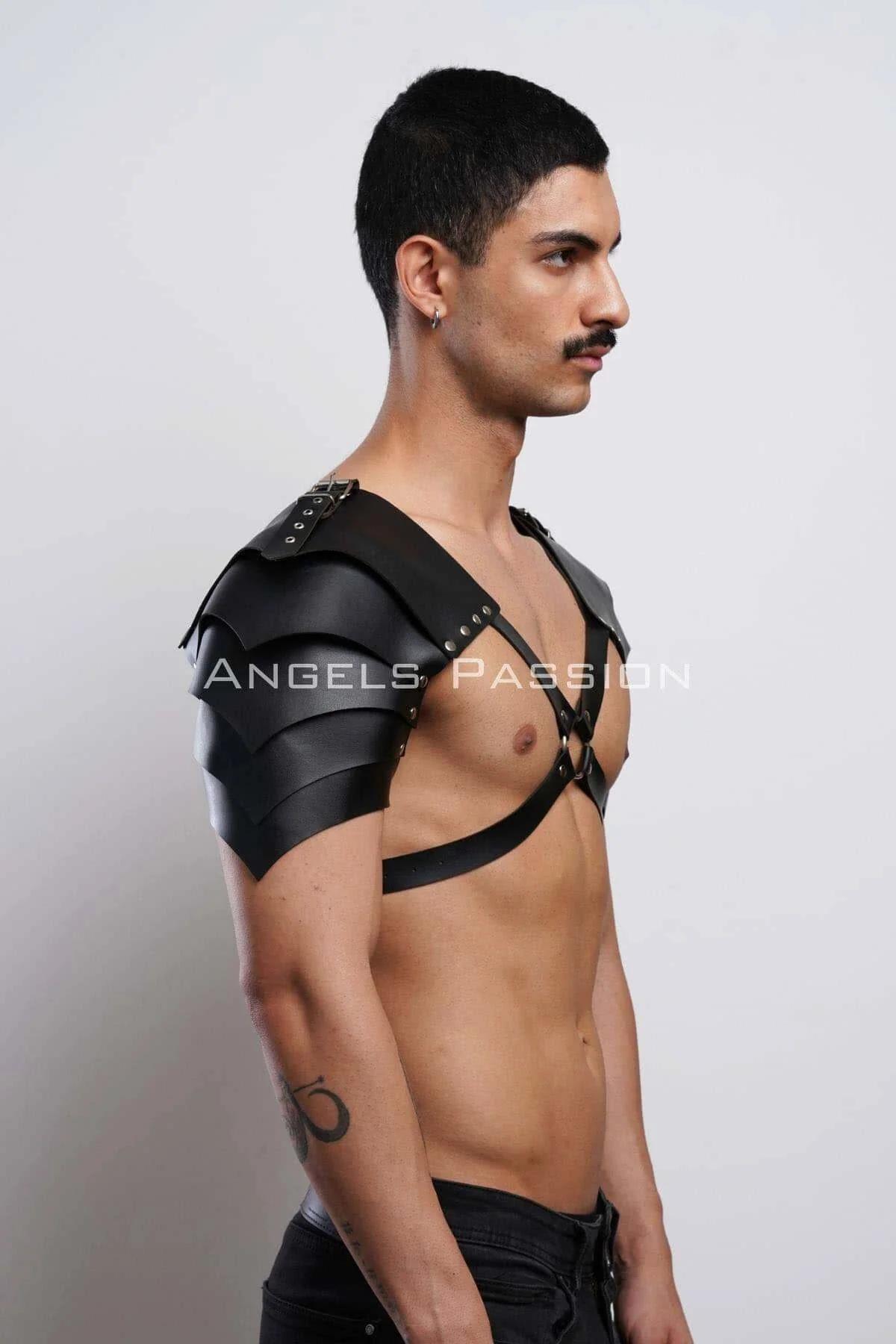 Black Faux Leather Shoulder Armor Harness