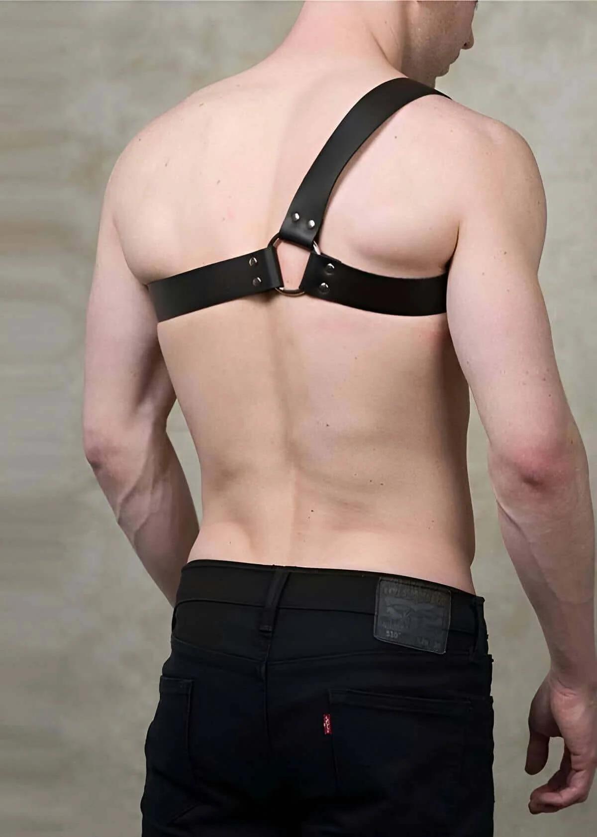 Asymmetrical Chest Harness with Wide Faux Leather Strap
