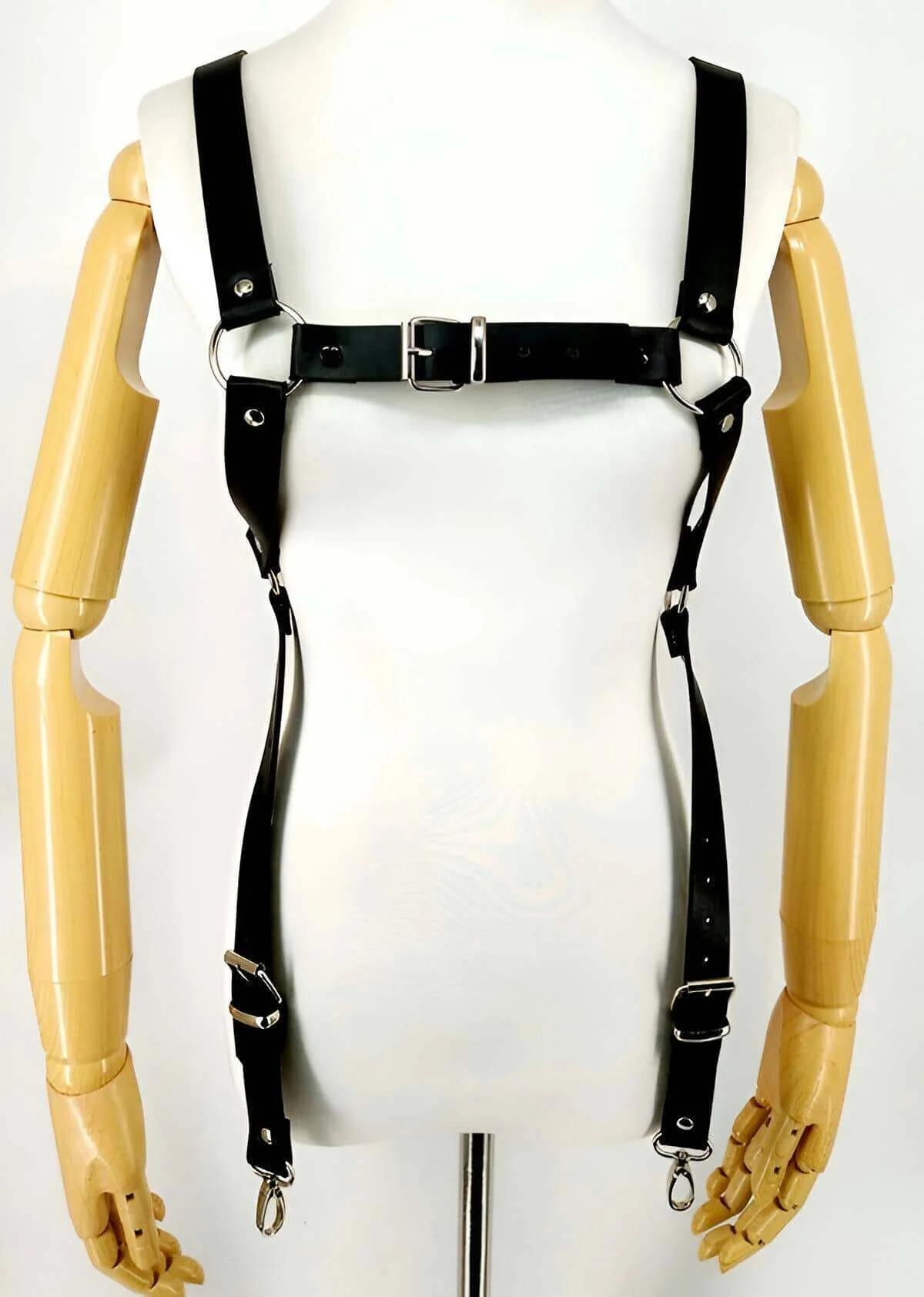 Adjustable Faux Leather Chest Harness with O-Rings