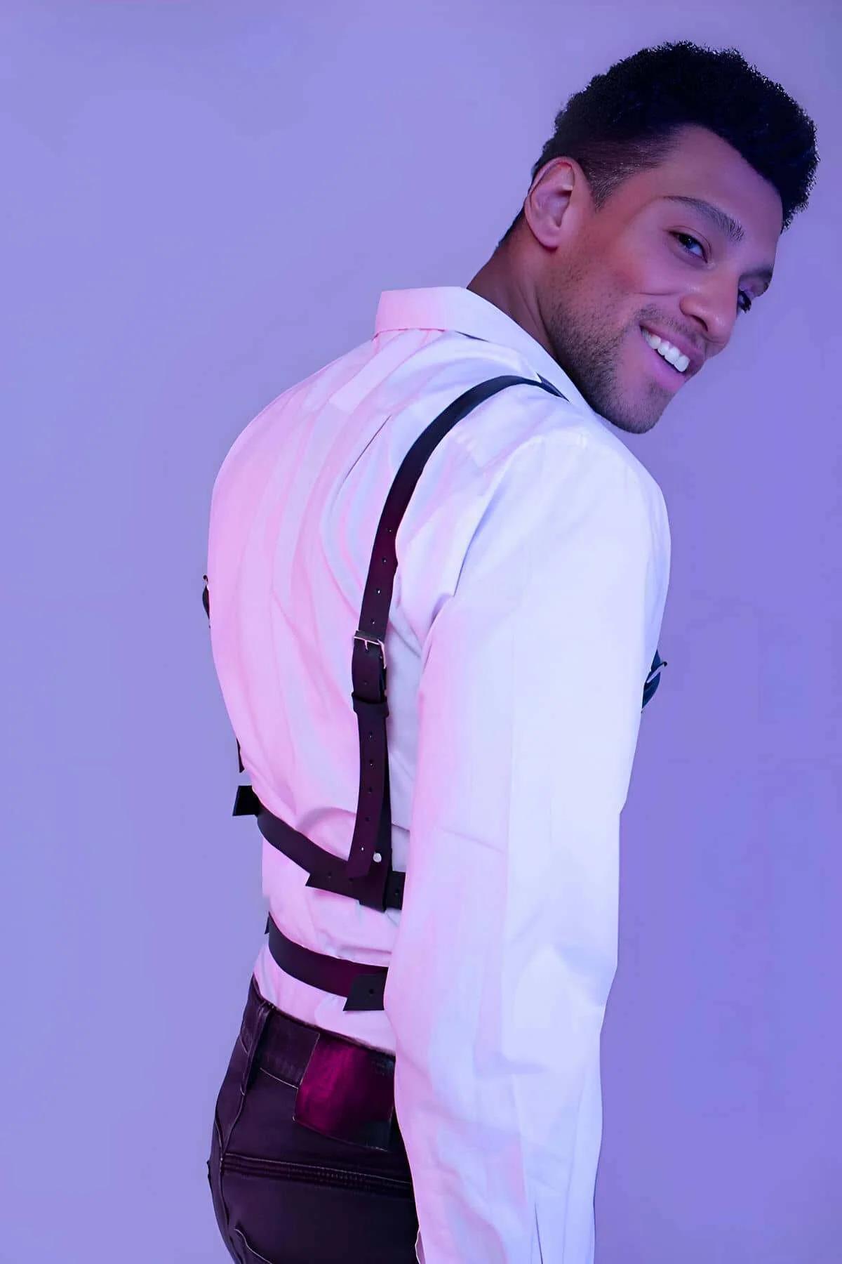 Adjustable Chest Harness in Faux Leather with O-Rings