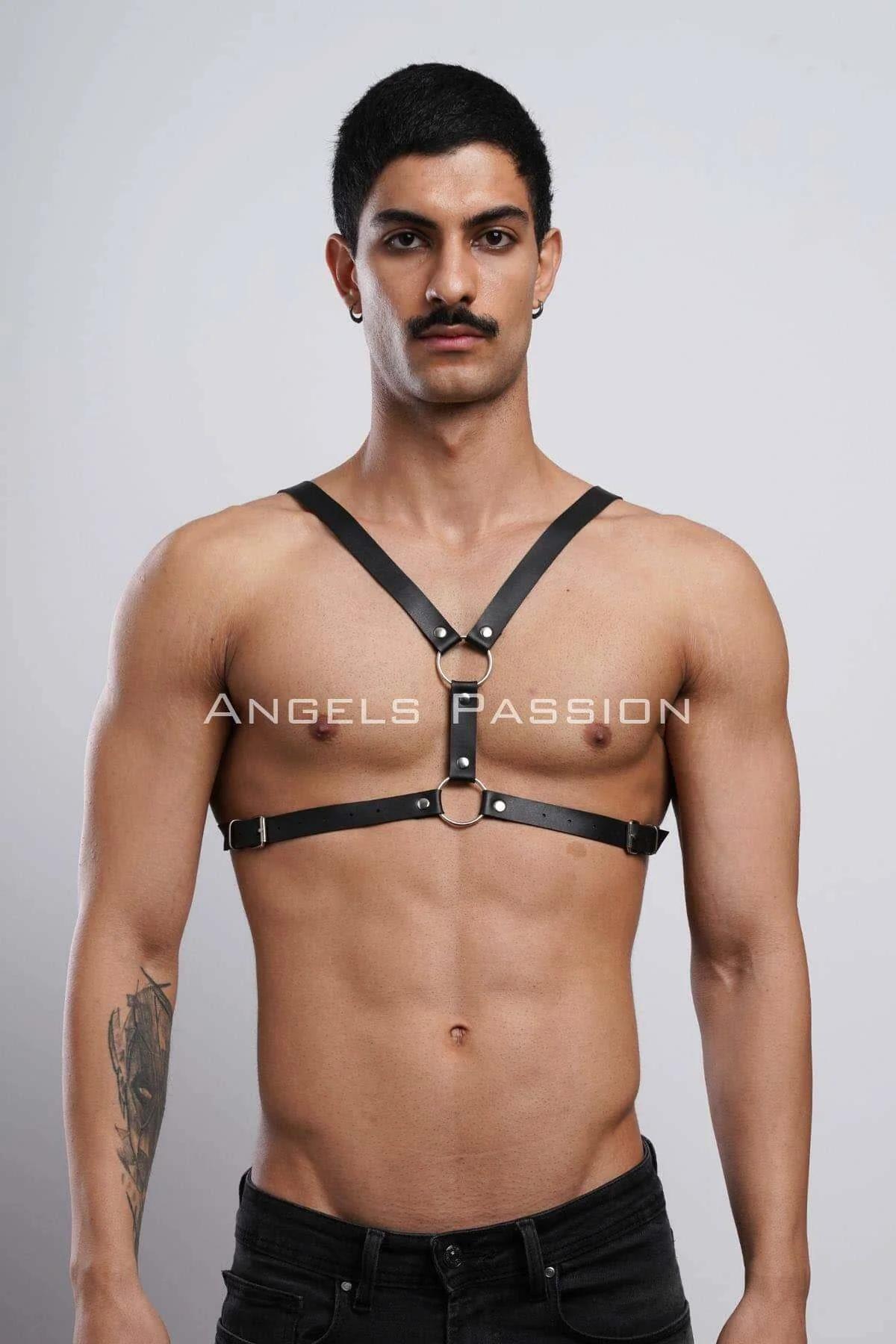 Adjustable Faux Leather Chest Harness with O-Rings