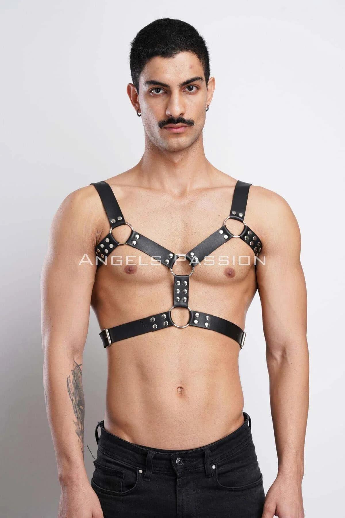 Studded Faux Leather Chest Harness with O-Rings