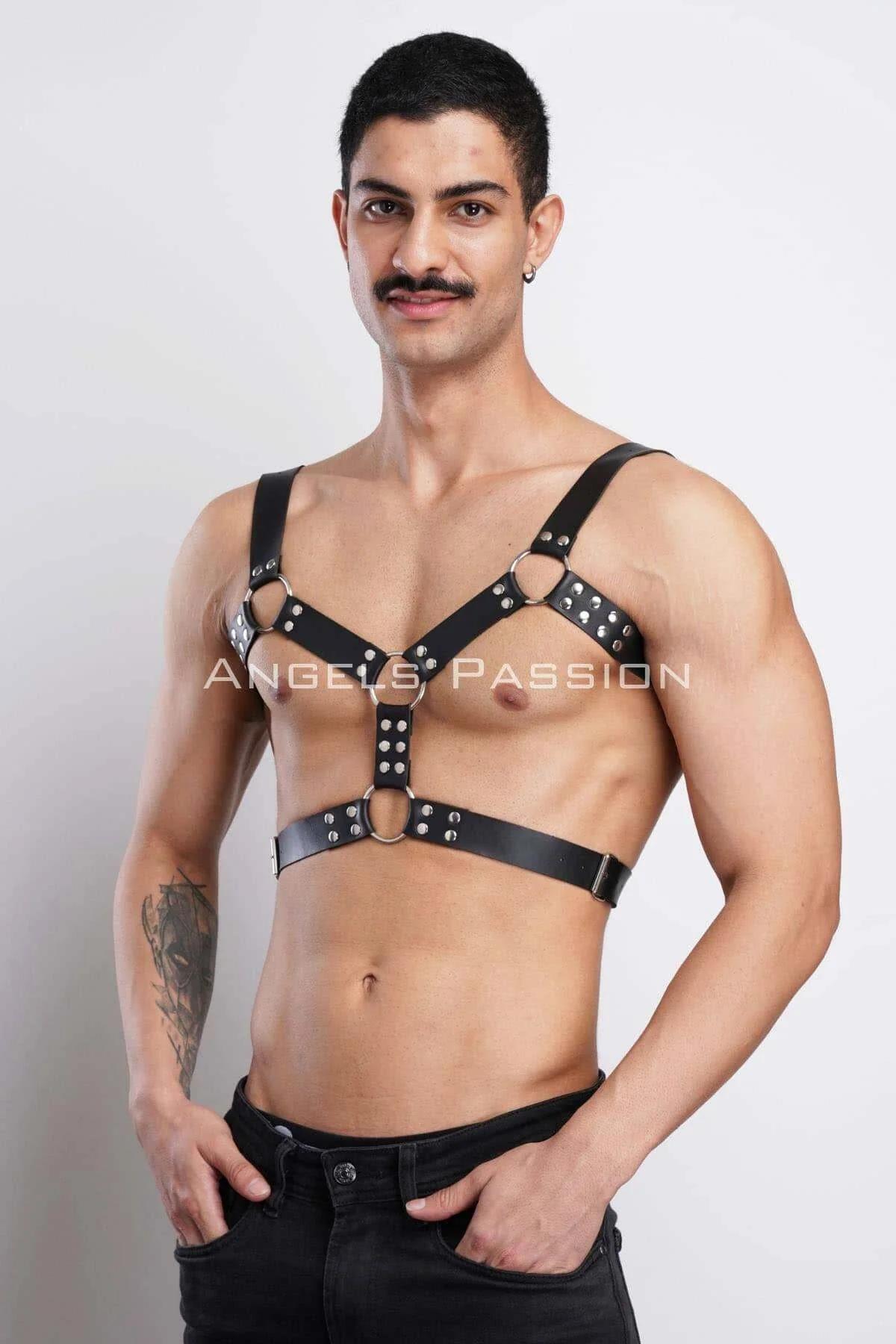 Studded Faux Leather Chest Harness with O-Rings