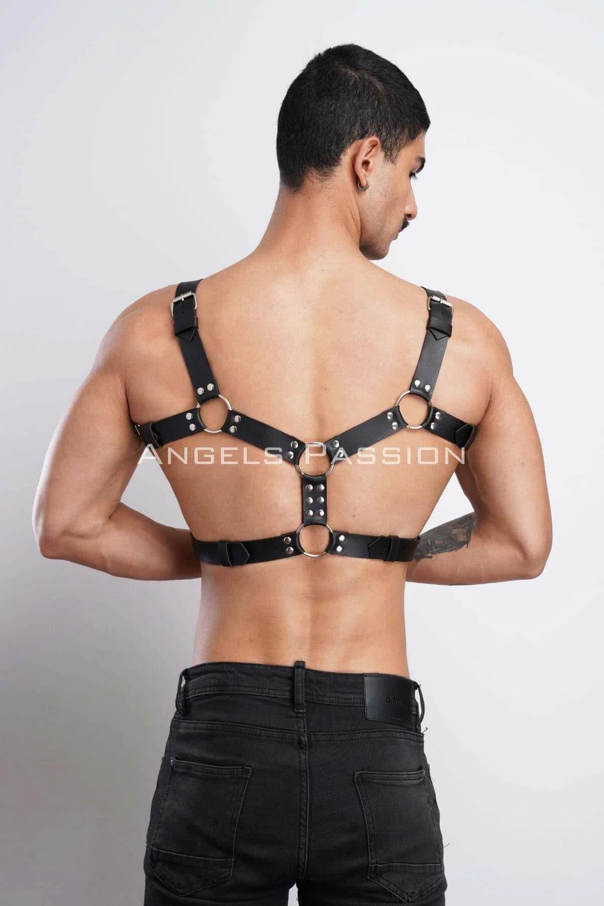 Studded Faux Leather Chest Harness with O-Rings