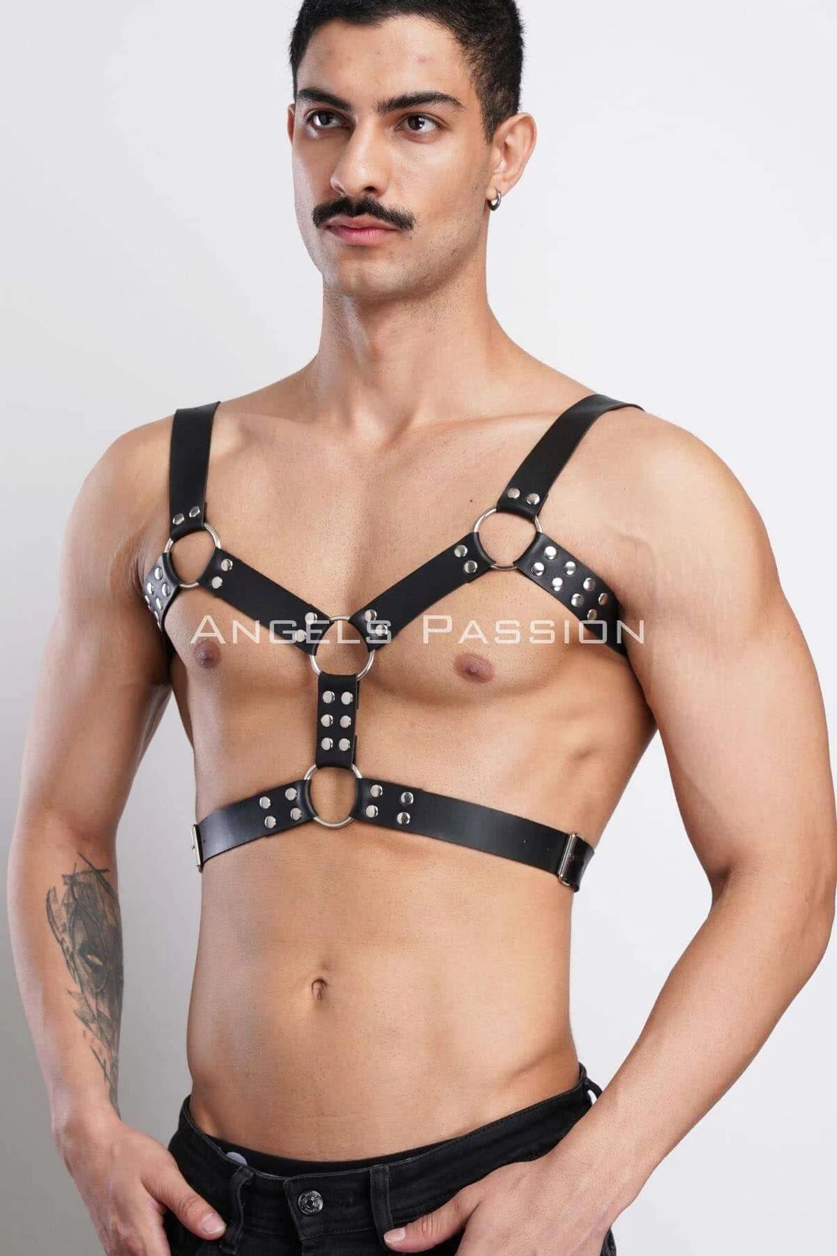 Studded Faux Leather Chest Harness with O-Rings
