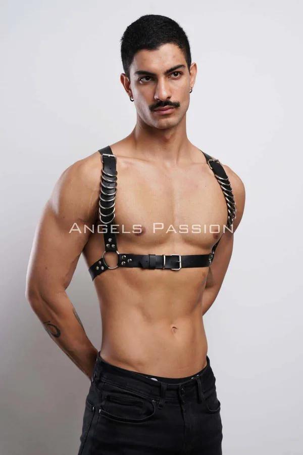 Black Faux Leather Chest Harness with Rings