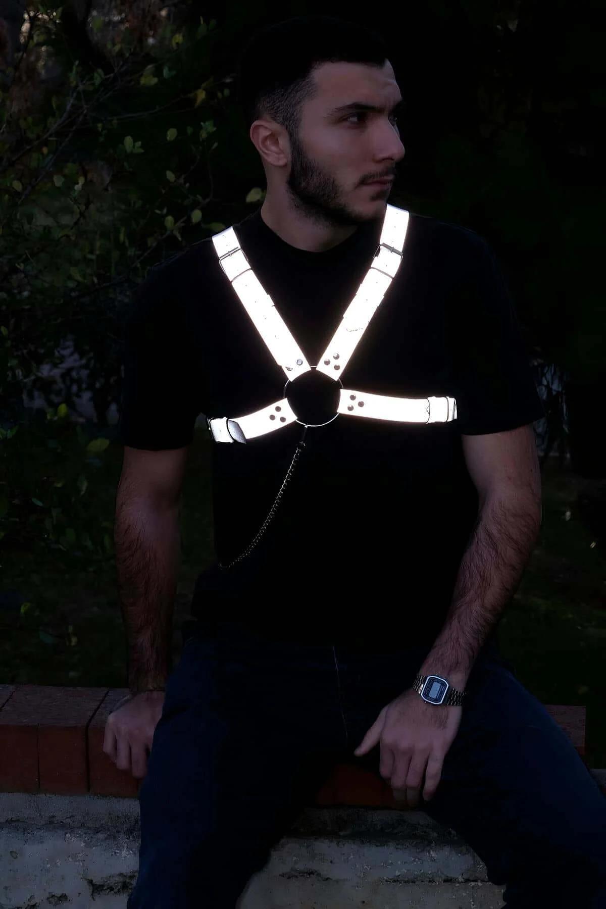 Reflective Chest Harness with Chain Detail