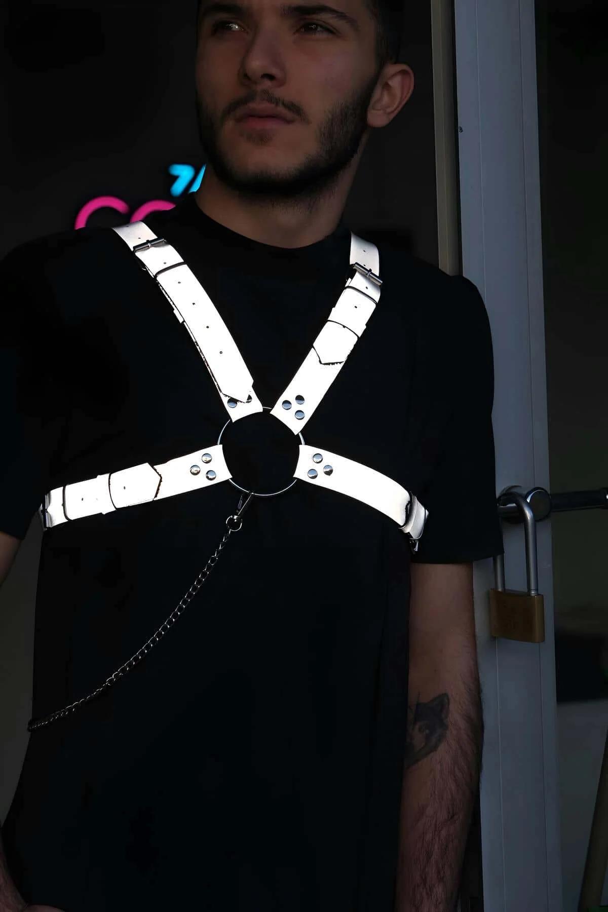 Reflective Chest Harness with Chain Detail