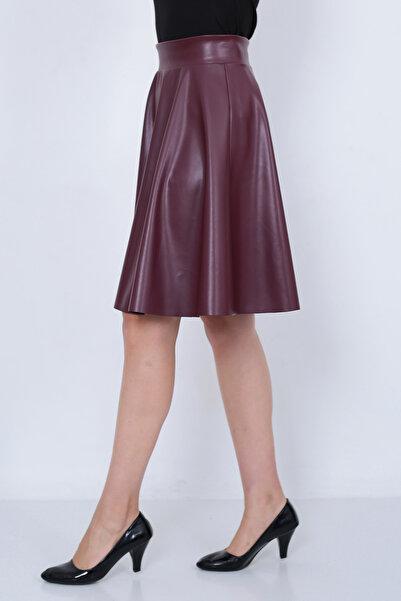 WAYS Kadın bordo Suni Deri Kloş Etek Faux Leather
