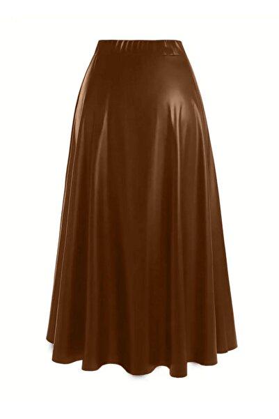 WAYS Kadın Taba Suni Deri Mevlana Etek Uzun Önden Fermuarlı Günlük & Gece Şıklığı