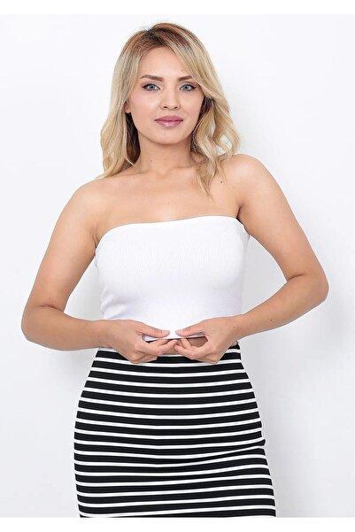 White Ribbed Knit Bandeau Crop Top Strapless Women