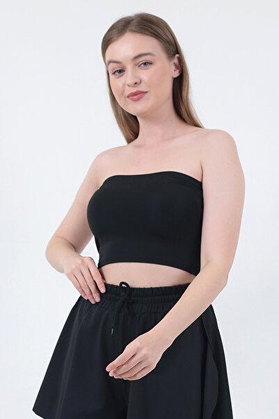 WAYS Kadın Siyah Dalgıç Straplez Büstiyer Crop Toparlayıcı Trend