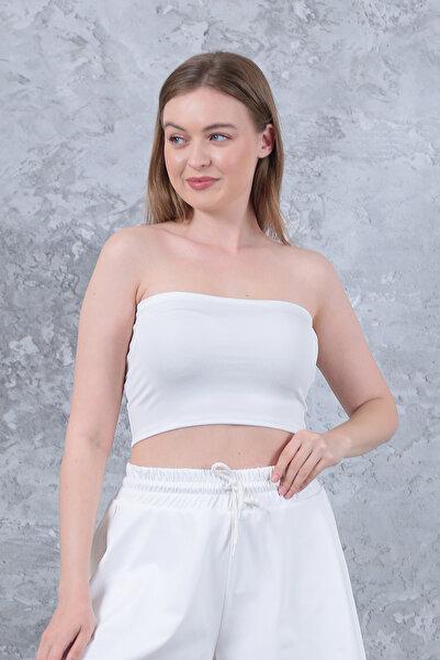 WAYS Kadın Ekru Dalgıç Straplez Büstiyer Crop Toparlayıcı Günlük & Şık Üst