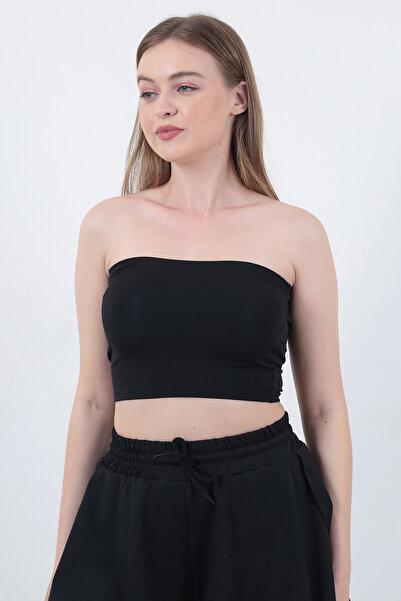 WAYS Kadın Siyah Dalgıç Straplez Büstiyer Crop Toparlayıcı Trend