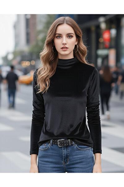 WAYS Siyah Kadife Balıkçı Yakalı Body Slim Fit Trend & Şık Tasarım