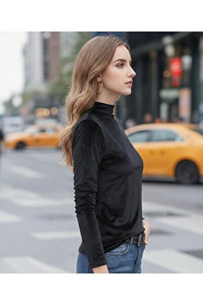 WAYS Siyah Kadife Balıkçı Yakalı Body Slim Fit Trend & Şık Tasarım