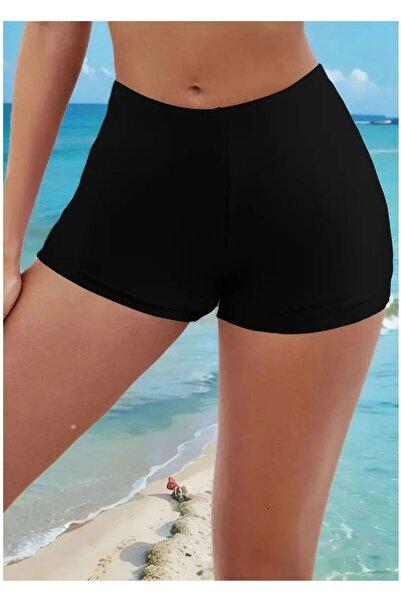 Black High-Waist Swim Shorts Women Beachwear