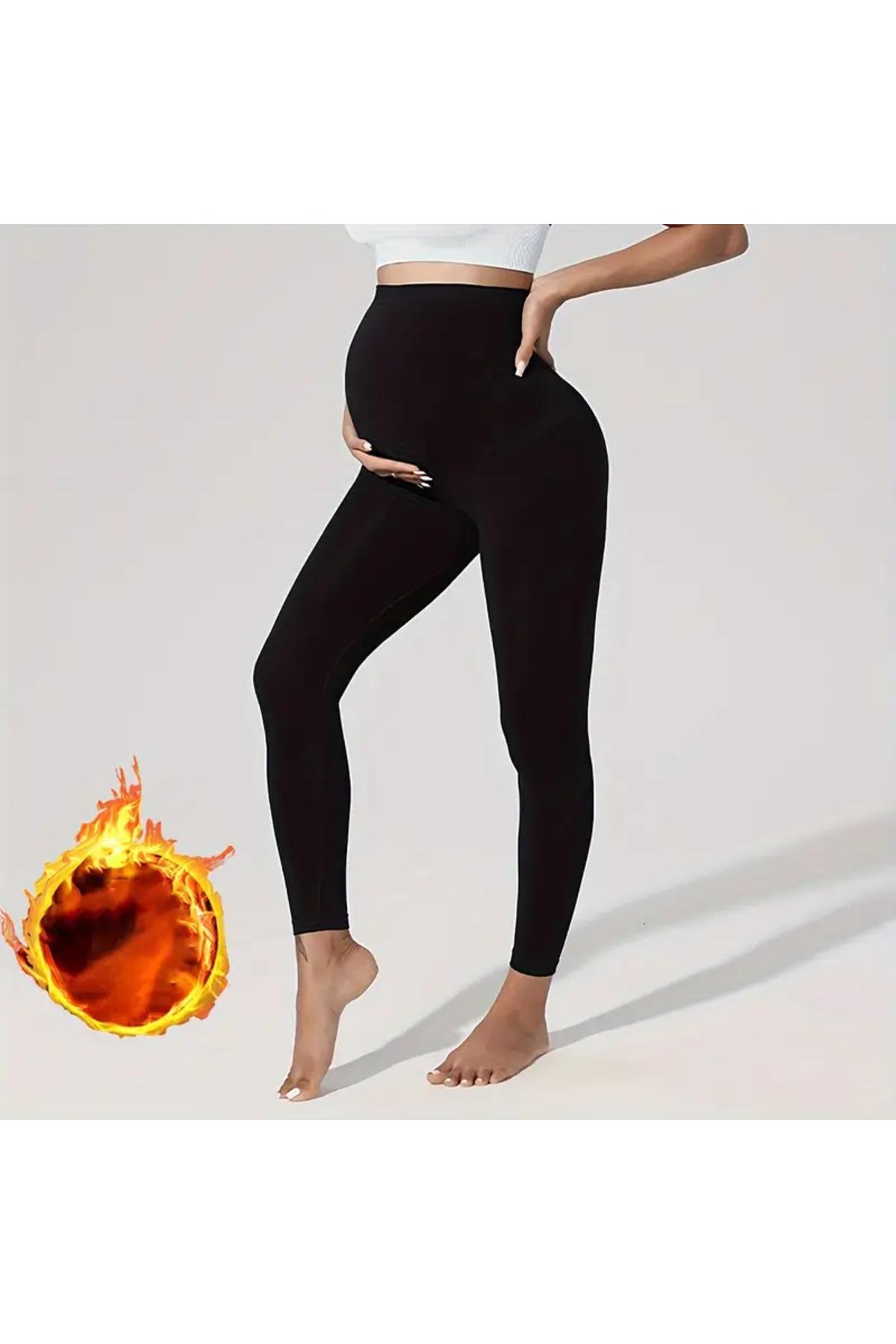 Women's Black Thermal Fleece-Lined High-Waist Maternity Leggings