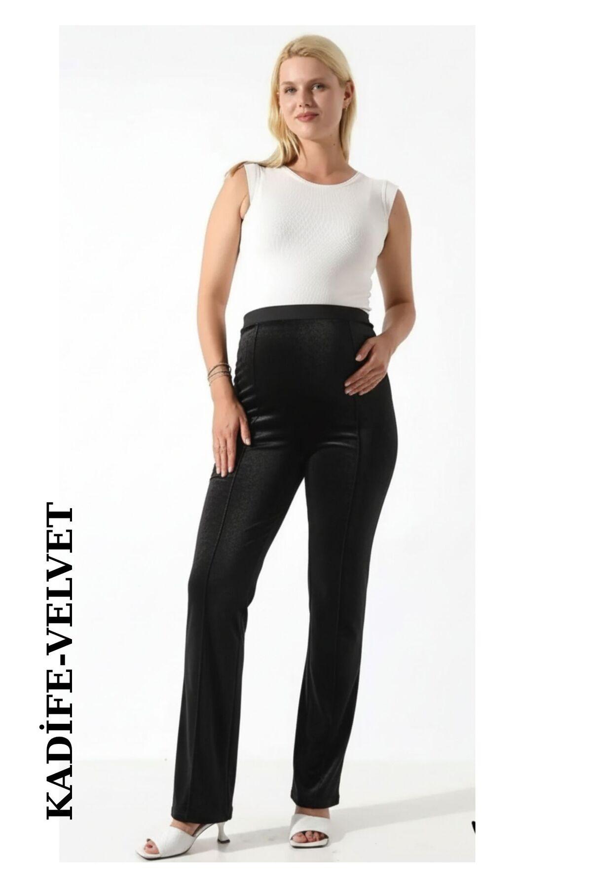 Women's Black Velvet Maternity Trousers - Stretch & Comfy