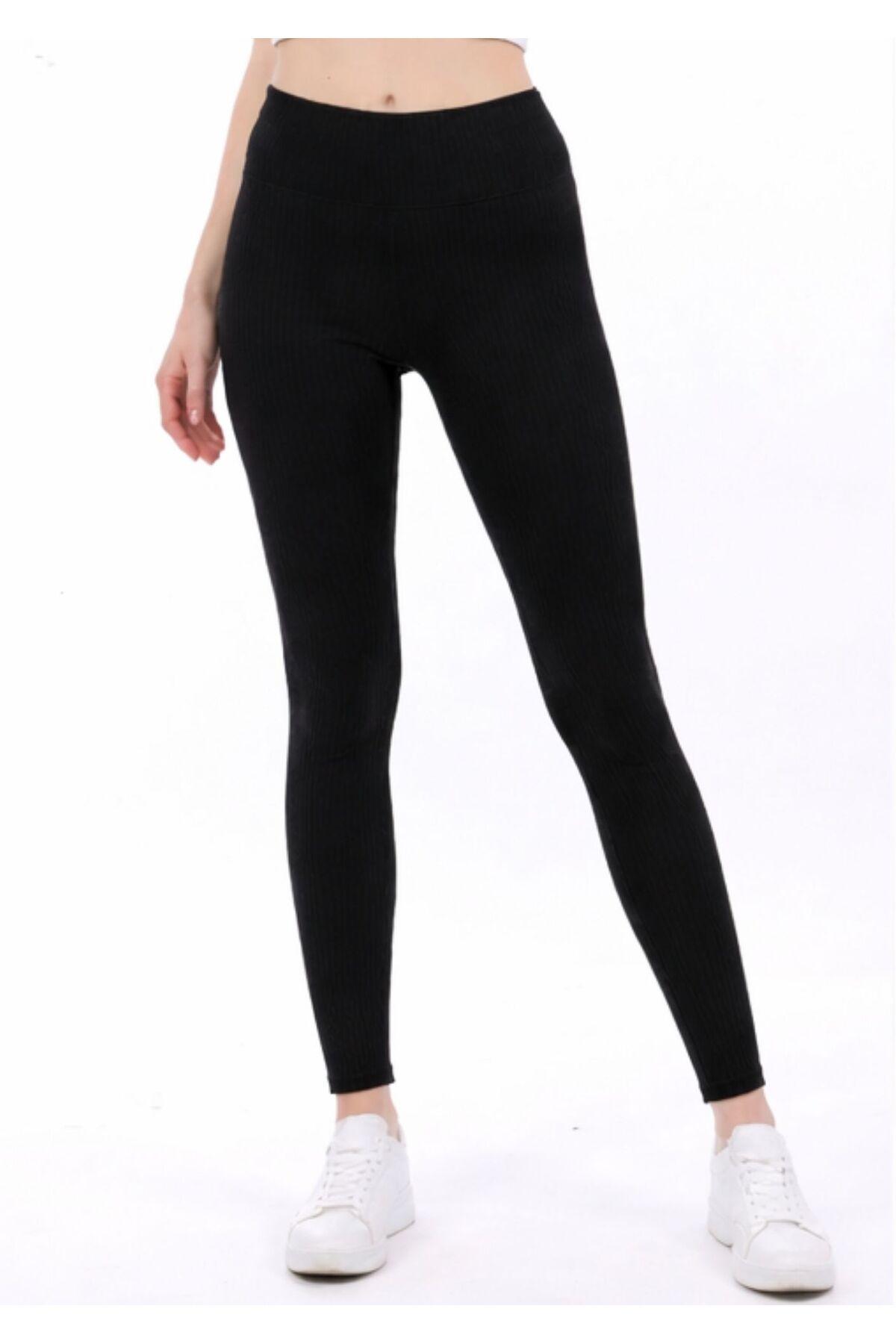 Women's Black High-Waist Ribbed Shaping Sport Leggings