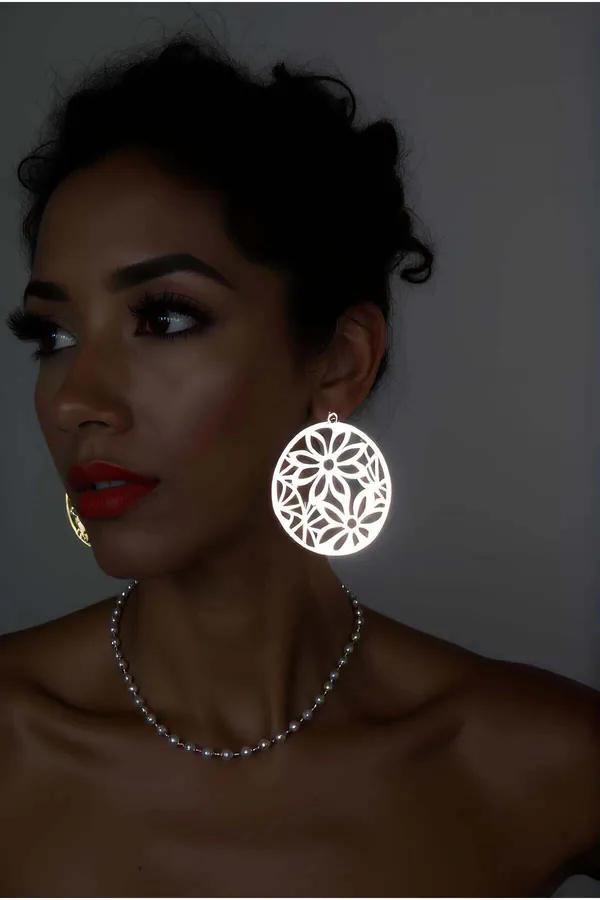 Reflective Laser-Cut Flower Earrings