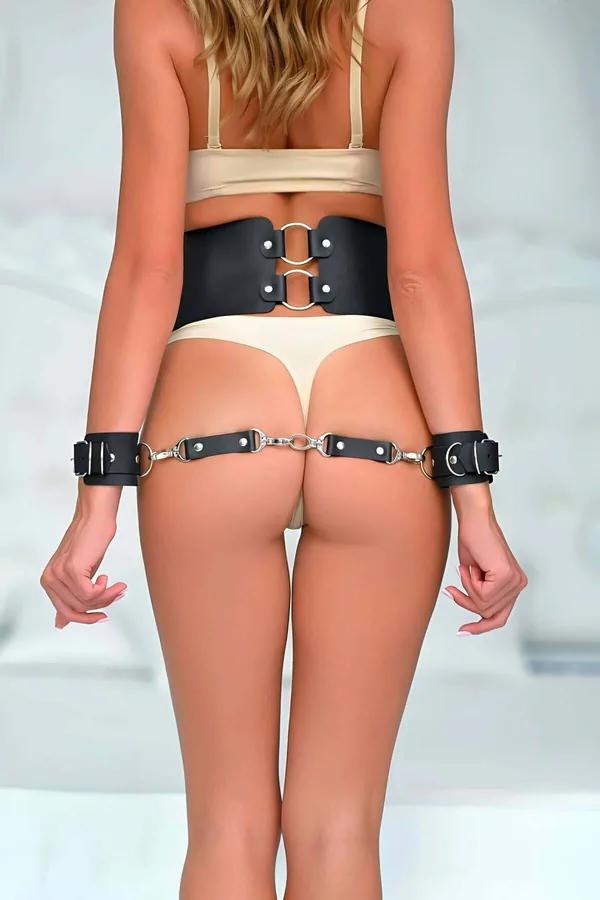 Triple Strap Harness Belt Set with Cuffs