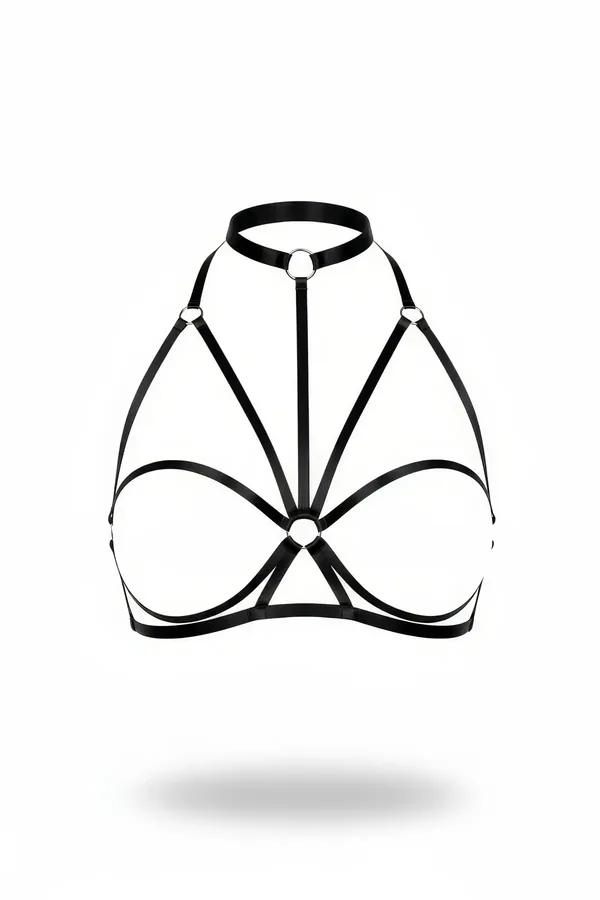 High Collar Chest Harness with Central O-Ring Detail